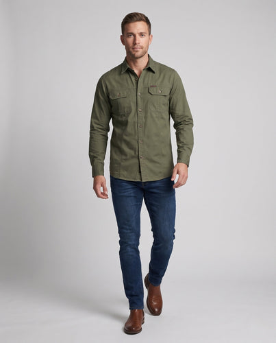 Herren Canvas-Fieldhemd mit Brustpattentaschen und Utility-Details Shop Nory