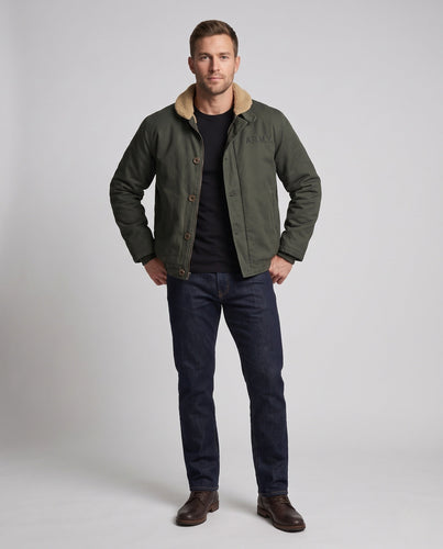 Herren Canvas-Pilotblouson mit Sherpa-Kragen und wärmender Teddyfleece-Innenlage Shop Nory