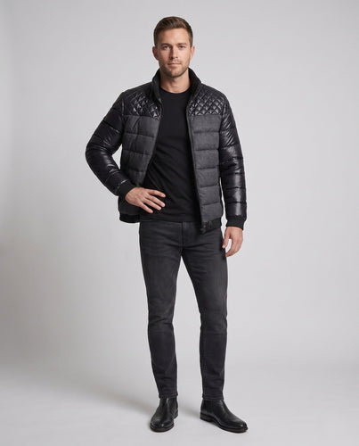 Herren gesteppte Thermo-Materialmix-Jacke mit hochschließendem Strickkragen Shop Nory