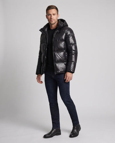 Herren Hochglänzende gesteppte Thermo-Kapuzenjacke Shop Nory