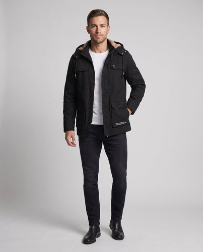 Herren Kapuzen-Fieldparka mit Teddyfutter, Canvas-Optik und Multifunktionstaschen Shop Nory