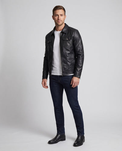 Herren Kunstleder-Fieldblouson im Slim-Fit mit Brustpattentaschen und wärmender Fleeceinnenlage Shop Nory