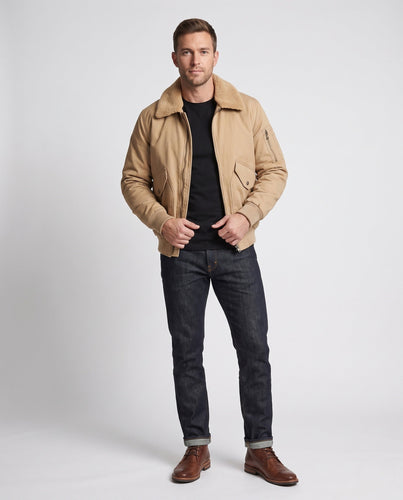 Herren Piloten-Blouson im Canvas-Look mit Teddykragen, Ärmeltasche und gerippten Bündchen Shop Nory