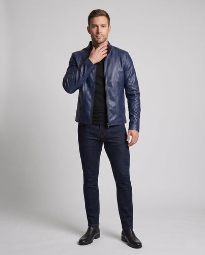 Herren schlanke Kunstleder-Blousonjacke mit Stehkragen und thermogefütterter Innenseite Shop Nory