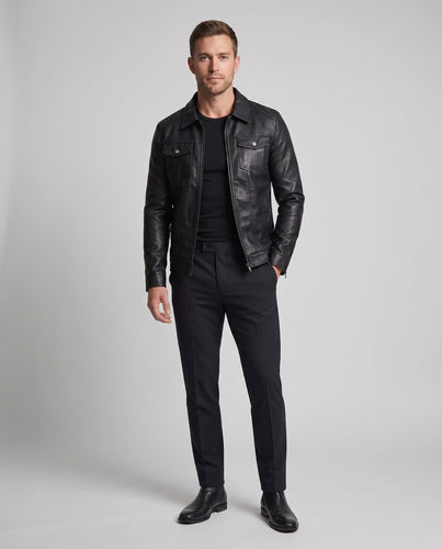 Herren Slim-Fit Kunstlederjacke mit Thermofutter und Brustpattentaschen Shop Nory