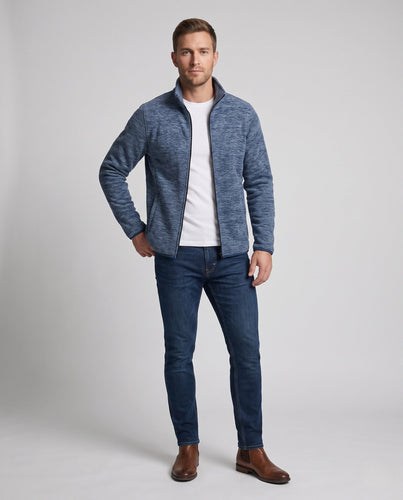 Herren thermisch gefütterte melierte Fleece‑Stehkragenjacke mit durchgehendem Reißverschluss Shop Nory
