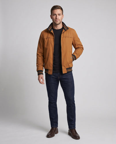 Herren Thermo-Canvas-Bomber mit wärmender Teddyfleece-Innenlage, Stehkragen und kontrastierten Rippsäumen Shop Nory