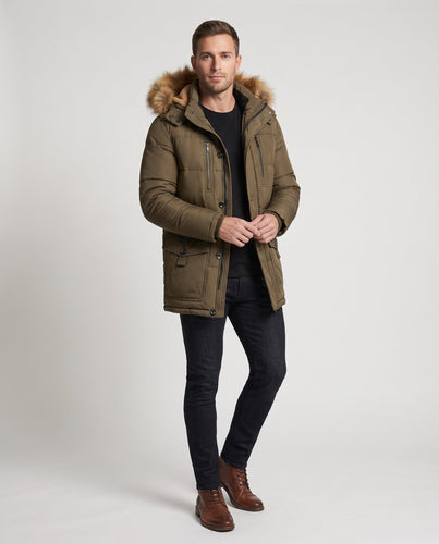 Herren Thermoisolierter Parka mit Teddyfleece‑Innenfutter, abnehmbarer Kunstfellkapuze und Multifunktions‑Taschen Shop Nory