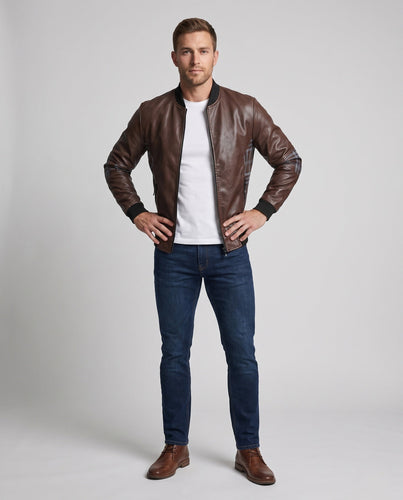 Herren Wärmeisolierendes Kunstleder‑Bomberblouson mit Teddyfleece‑Innenlage und sportiven Armapplikationen Shop Nory