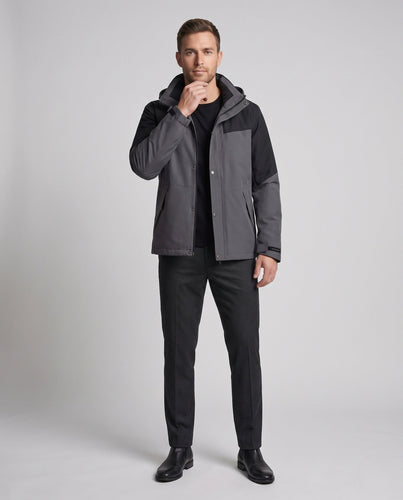Herren Zwei-in-eins Winterjacke mit abnehmbarer Kapuze und gesteppter Daunen-Innenjacke Shop Nory
