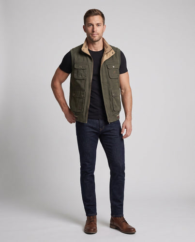 Herren Canvas-Utility-Weste mit Mehrfachtaschen, Stehkragen und leicht gefüttertem Innenfutter Shop Nory