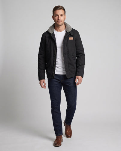 Herren Canvas-Winterblouson mit Sherpa-Futter, doppelter Front und hochschließendem Kragen Shop Nory