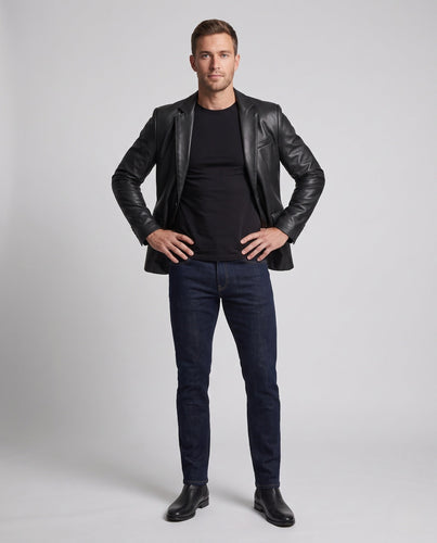 Herren elegantes Kunstleder Sakko im Blazer-Cut mit schmaler Silhouette Shop Nory