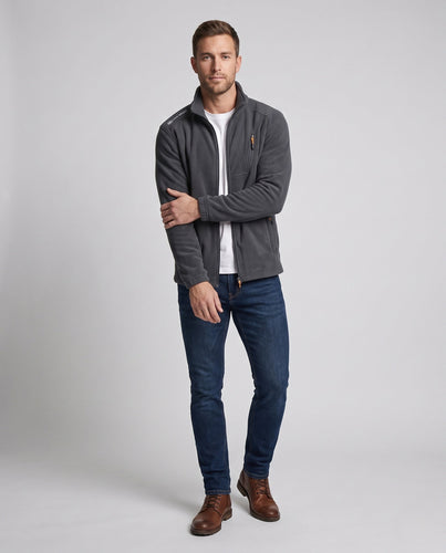 Herren Fleecejacke mit durchgehendem Reißverschluss, Stehkragen und Brust-Reißverschlusstasche Shop Nory