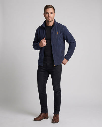 Herren Fleecejacke mit Stehkragen, Reißverschluss-Brusttasche und elastischen Bündchen Shop Nory