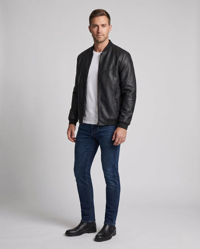 Herren Glattlederoptik-Zipblouson mit minimalem Stehkragen und verdeckten Nahtdetails Shop Nory