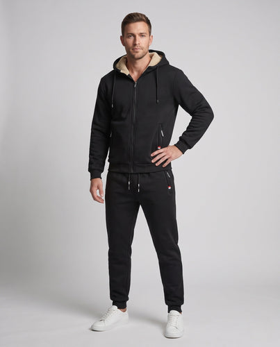 Herren Komfort-Trackset mit Teddyfutter, Kapuzen-Zipjacke und konisch geschnittener Jogginghose Shop Nory