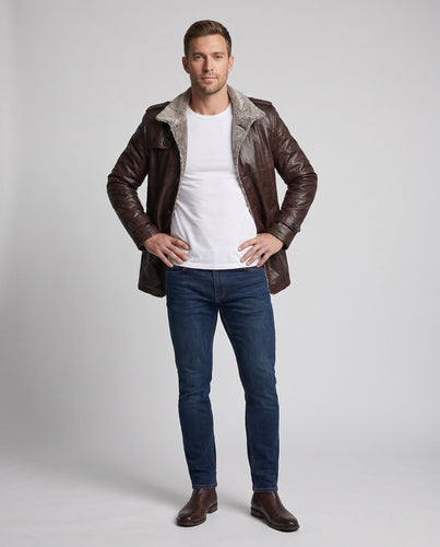 Herren Kunstleder-Pilotenblouson mit Sherpa‑Innenfutter Shop Nory