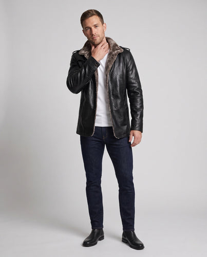 Herren Kunstleder‑Pilotenblouson mit Teddyfleece‑Innenlage und Schulterepauletten Shop Nory