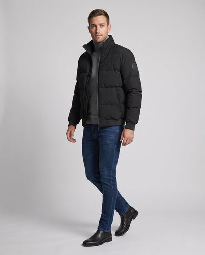 Herren Kurz gesteppte Thermo-Bomberjacke mit Stehkragen, Ärmelpatch und Rippbündchen Shop Nory