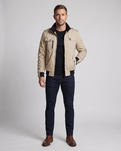 Herren Kurzblouson im Utility‑Field‑Design mit Stehkragen, Schulterepauletten und verdeckten Reißverschlusstaschen Shop Nory