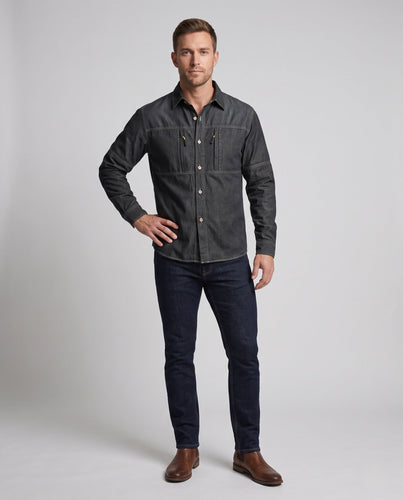 Herren lässige Denim-Hemdjacke mit funktionalen Reißverschluss-Brusttaschen Shop Nory