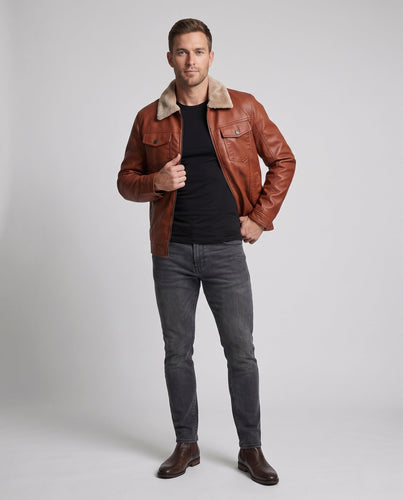 Herren Lederjacke im Pilotenstil mit Sherpa‑Kragen Shop Nory