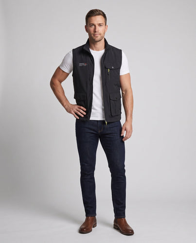 Herren leichte Utility‑Weste mit Mehrfachtaschen, Stehkragen und durchgehendem Reißverschluss Shop Nory