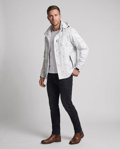 Herren Leichte wasserabweisende Kapuzen-Fieldjacke mit Allover‑Print und Reißverschlusstaschen Shop Nory