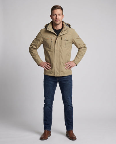 Herren leichte wasserabweisende Softshell-Outdoorjacke mit Kapuze und Multifunktionstaschen Shop Nory
