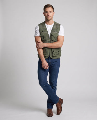 Herren Multifunktionale Outdoor-Utility-Weste mit Mesh‑Einsätzen und Mehrfach‑Taschen Shop Nory