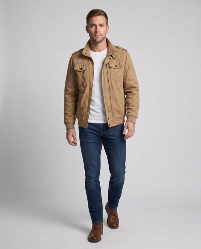 Herren robustes Canvas‑Fliegerblouson mit Schulterepauletten, Brustpattentaschen und Rippbündchen Shop Nory
