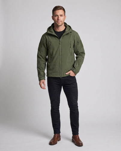Herren Technische Softshell-Taktikjacke mit Kapuze, wasserabweisender Membran und Mehrfachtaschen Shop Nory