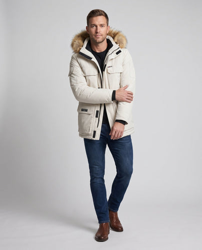 Herren Thermo-Parka mit Kapuze, Kunstfellbesatz und Multifunktions-Taschensystem Shop Nory
