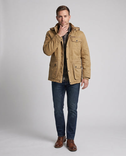 Herren warmer Canvas-Parka mit Teddyfutter Kapuze und Mehrfachtaschen Shop Nory