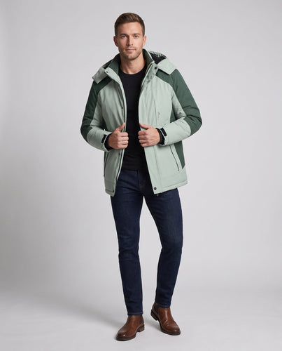Herren Wasserabweisender Thermo-Parka mit hochschließendem Kragen, abnehmbarer Kapuze und Softshell-Einsätzen Shop Nory