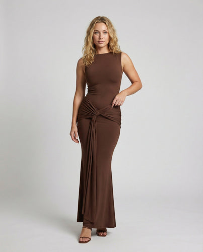 Damen Elegantes Wickel-Maxi-Kleid mit hohem Schlitz und raffinierter Drapierung