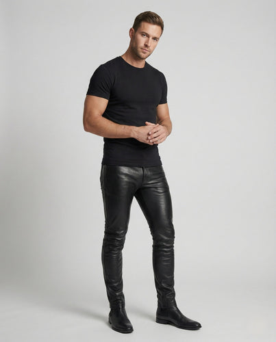 Herren Kunstleder Hose Slim Fit modern