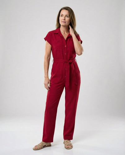 Kurzarm Jumpsuit Damen mit Taillengürtel