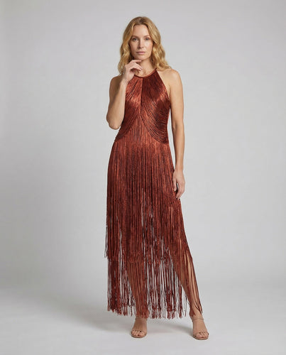 Fransen Abendkleid Damen mit Halterkragen