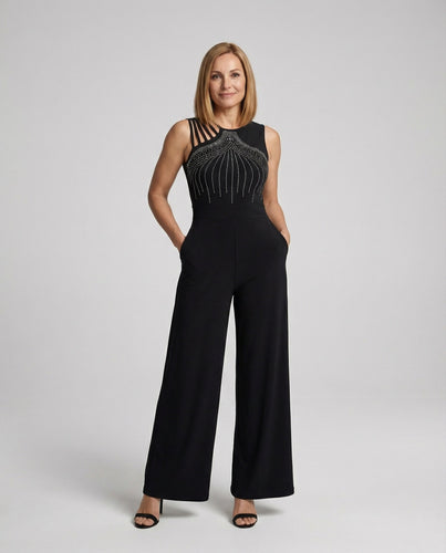 Damen Jumpsuit glamour Pailletten weit