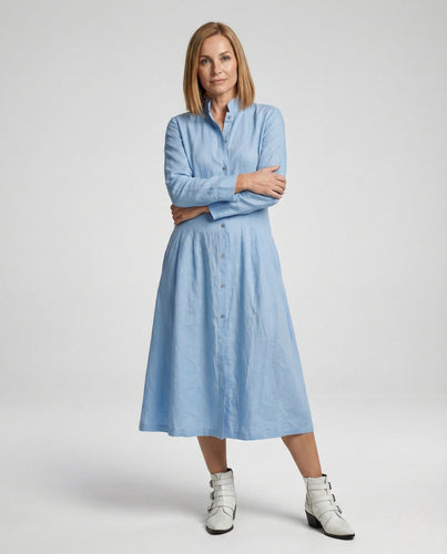 Damen Midikleid Leinen Sommer