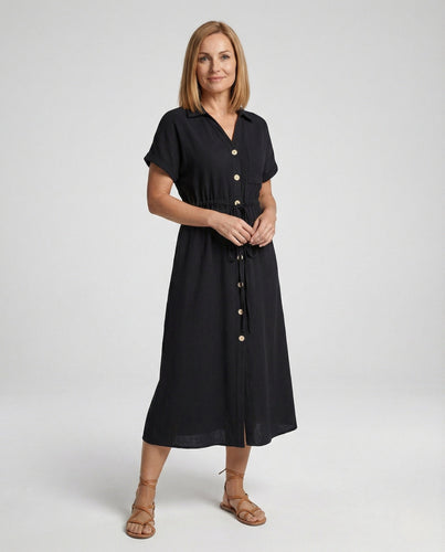 Damen Midikleid Sommer mit Knopfleiste