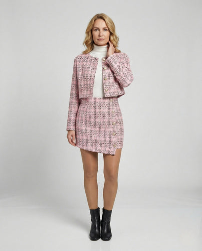 Damen Zweiteiler Set Bouclé Minirock