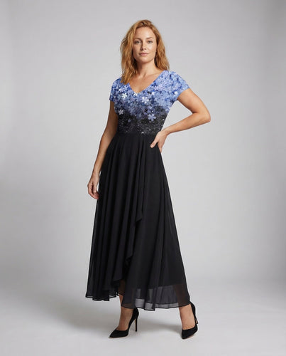 Damen Abendkleid lang Pailletten Tüll