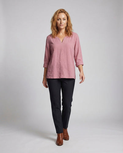 Damen Leinen Blusentop V-Ausschnitt Sommer