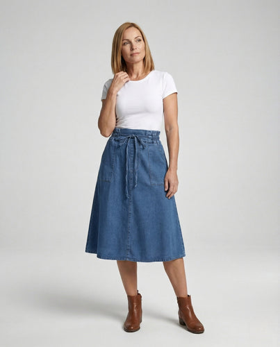 Midirock Damen Jeans Tunnelzug