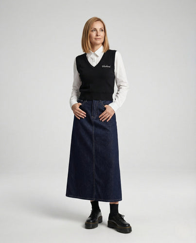 Maxirock Damen Jeans Schlitz