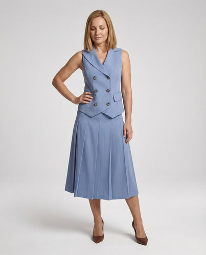 Blazer Maxikleid Ärmellos Doppelreiher Damen