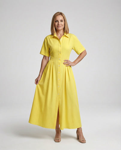 Damen Maxikleid im Hemdblusenstil mit Beinschlitz